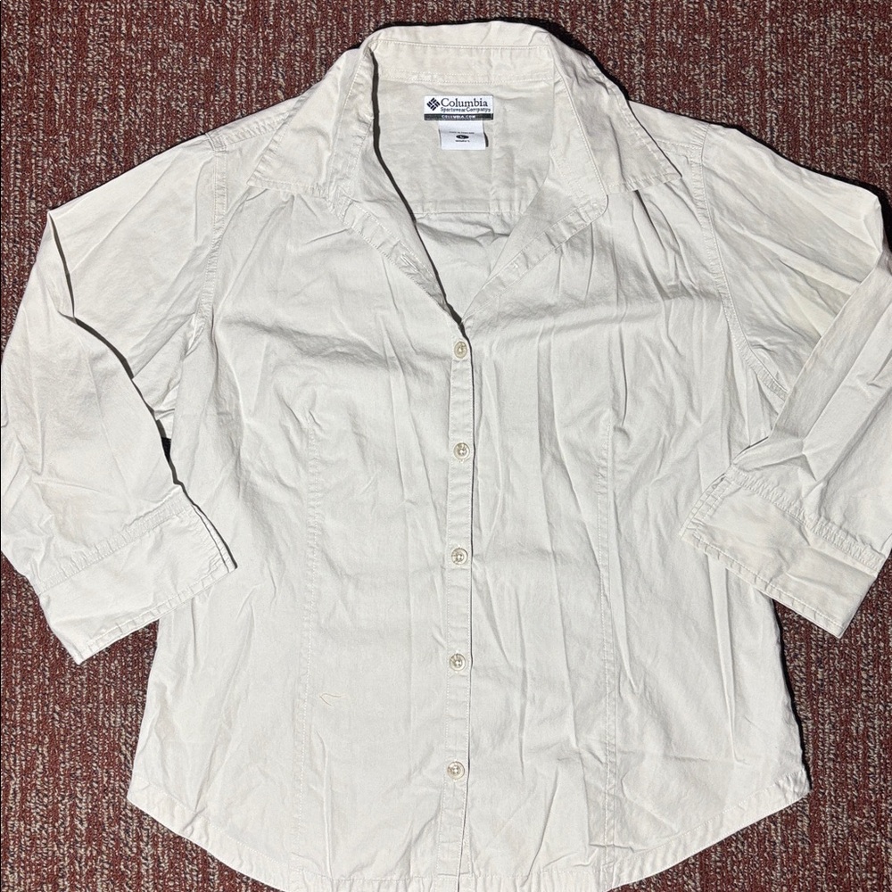 Columbia 100% cotton women’s Large 3/4 sleeve button down hiking outdoor shirt